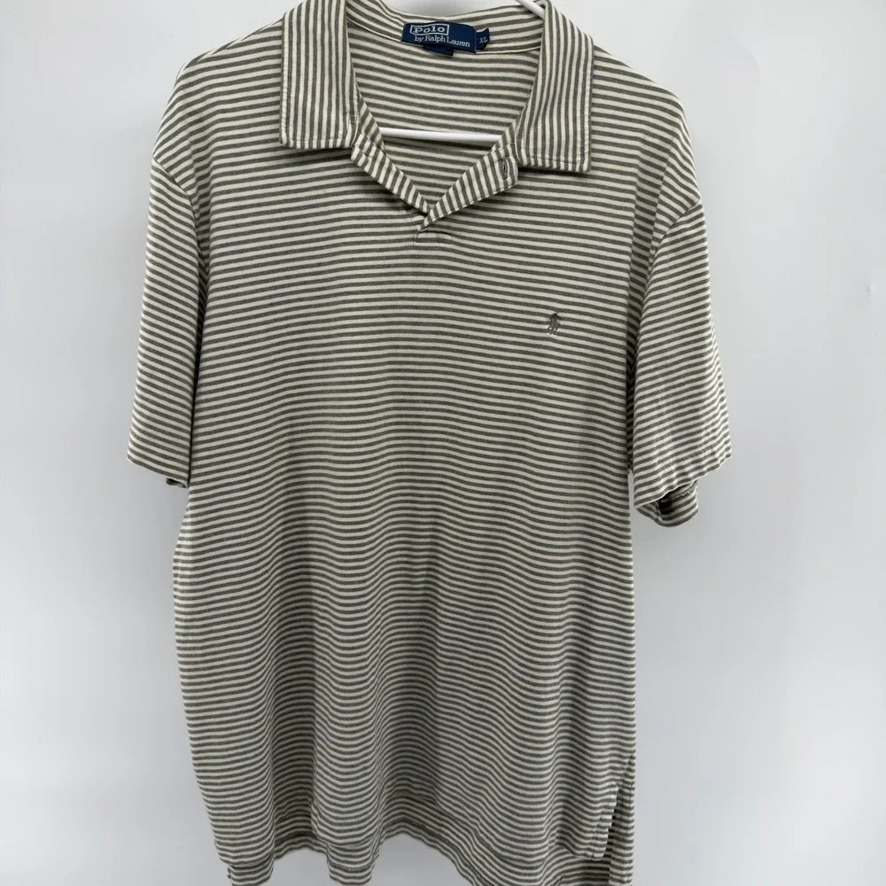 Polo Ralph Lauren Mens XL Grey White‎ Striped Short Sleeve Polo Shirt